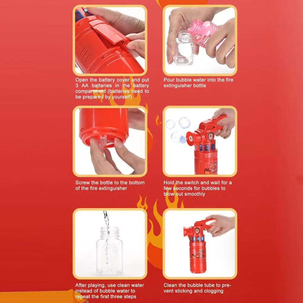 

Bubble Blower Toy Warning Sound Flashing Light Red Extinguisher Bubble Machine for Gift