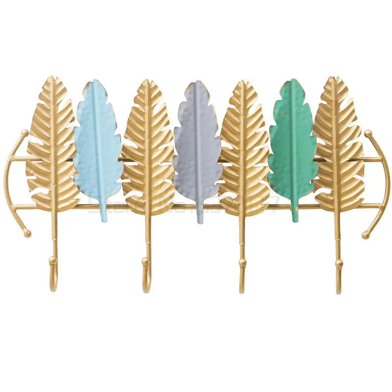 

Modern decorative hooks door key wall hook nordic coat hanger creative golden leaf clothes hat hook key holder wall hanging