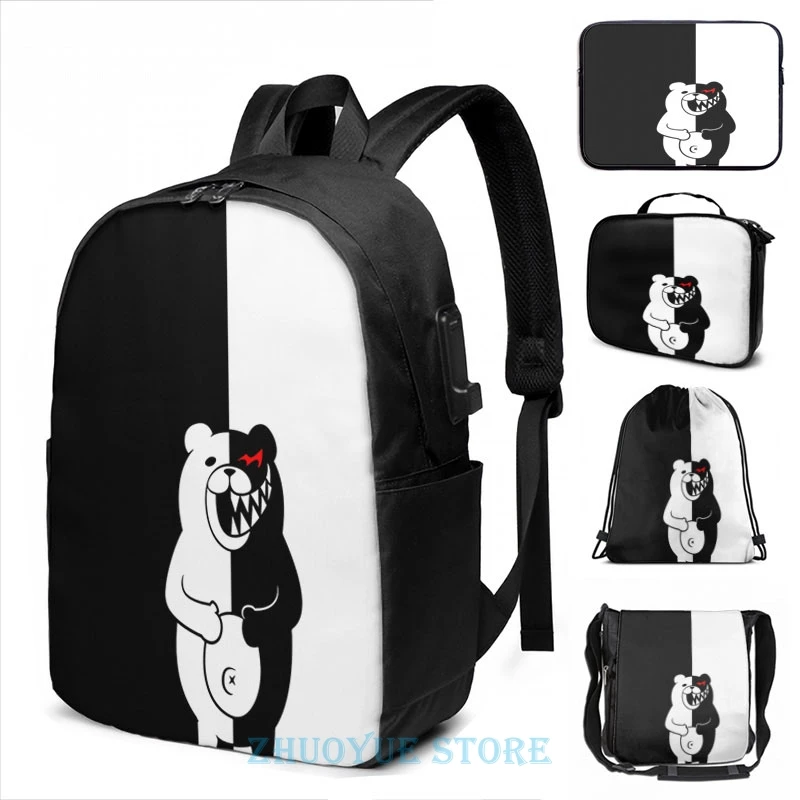 Забавный рюкзак с графическим принтом Danganronpa Monokuma USB зарядкой мужские школьные