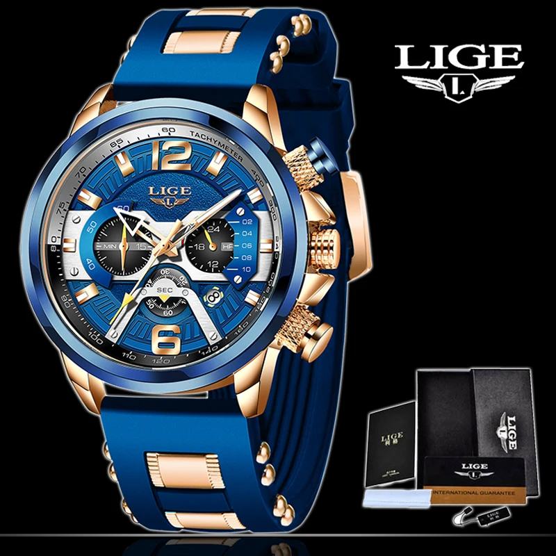 

2021 LIGE New Fashion Mens Watches Top Brand Luxury Silicone Sport Watch Men Quartz Date Clock Waterproof Wristwatch Chronograph