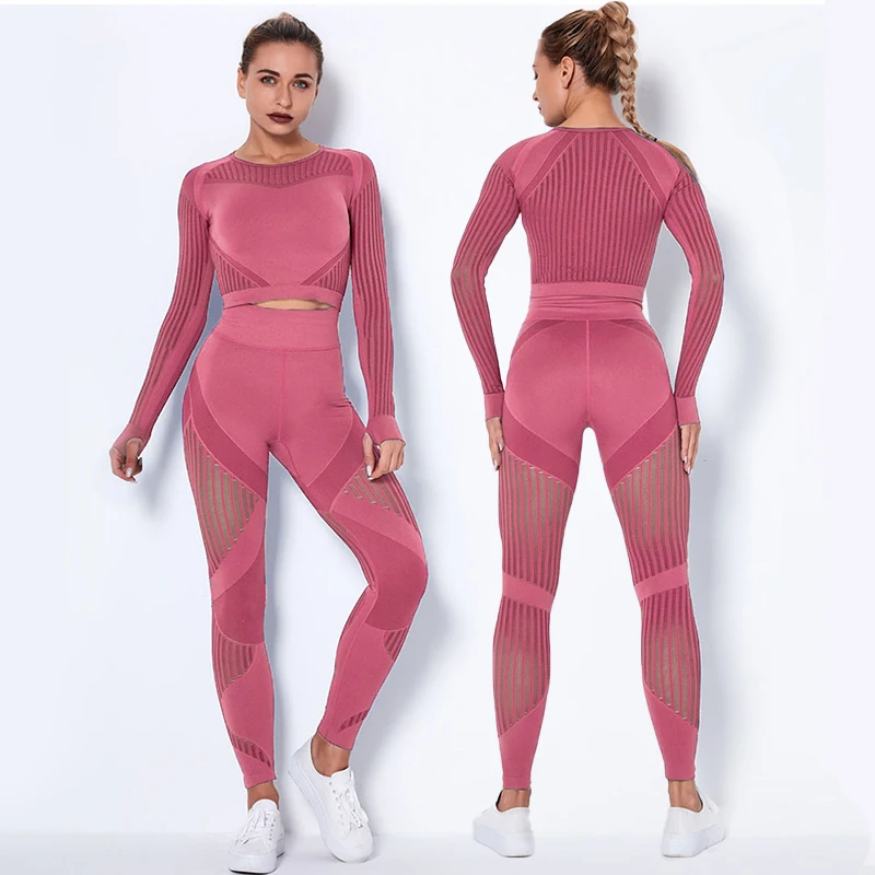 

Комплект для йоги TQTQKK, новинка 2021 года, Женский бесшовный спортивный костюм из 2 предметов, спортивная одежда, короткий топ с высокой талией, ...