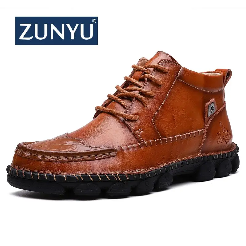 Мужские кожаные ботинки ZUNYU удобные мотоциклетные ботильоны на резиновой