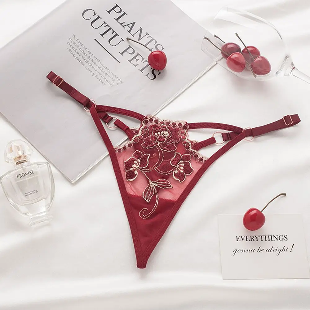 Seamless Lace Embroideied Flower Bandage Panties Sexy Lingerie Women's Underwear Transparent Thongs Intimates
