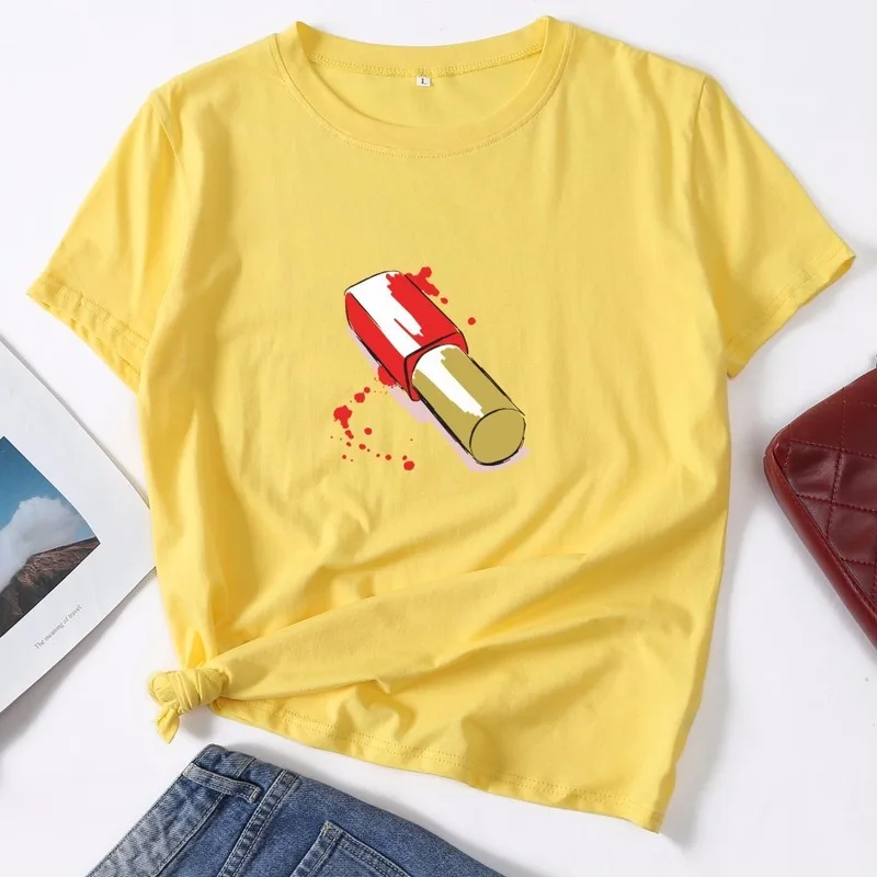 Женская футболка с коротким рукавом круглым вырезом и принтом|Футболки| |