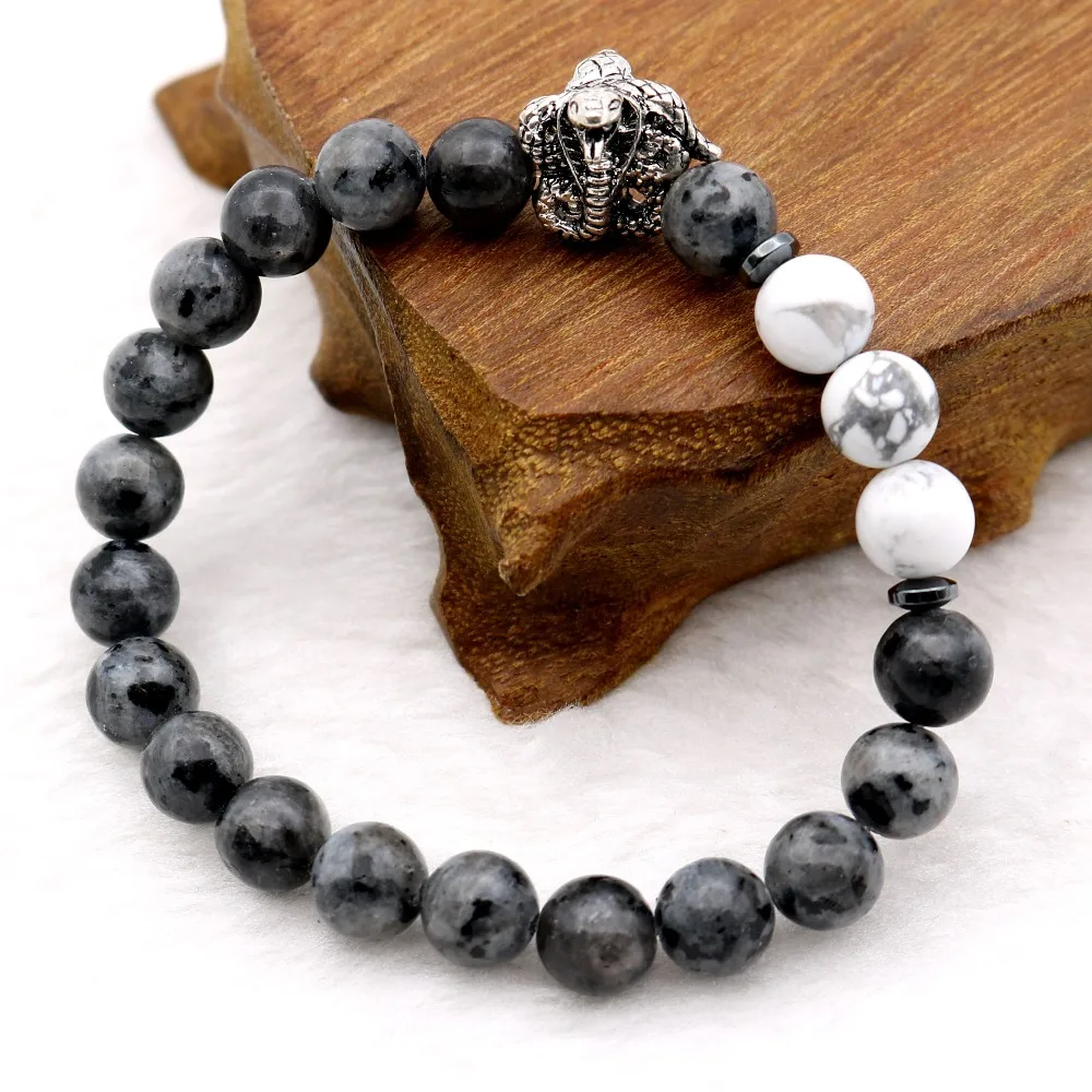 Череп бык голова смерти животных браслеты стрейч Howlite Луна камни 8 мм бисером Strand браслеты - Окраска металла: snake