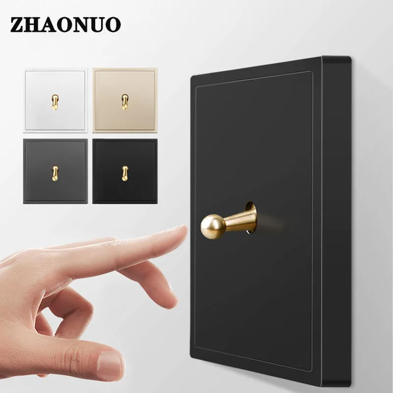 

Black Wall Vintage Brass Lever Toggle Switch 1-4 Gang 2 Way Flame Retardant PC Panel Wall Light Switch