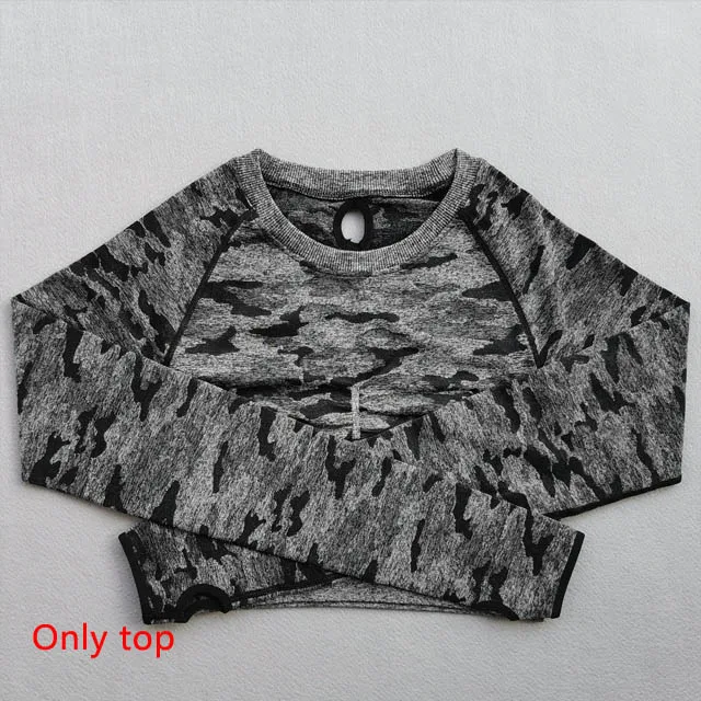 Black Shirts 3 шт., камуфляжный бесшовный комплект для йоги, леггинсы с высокой талией, спортивный бюстгальтер с длинным рукавом, укороченный Топ для женщин, одежда для бега, спортивный костюм для фитнеса - Цвет: Black Shirts