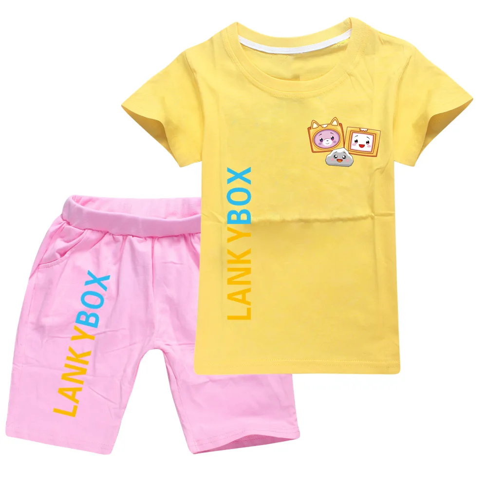 Lankybox Kids Clothes Cotton Sport Tracksuits Children Sweatshirt T-shirts Suit Cartoon Set Teenager Boys Girls Clothing