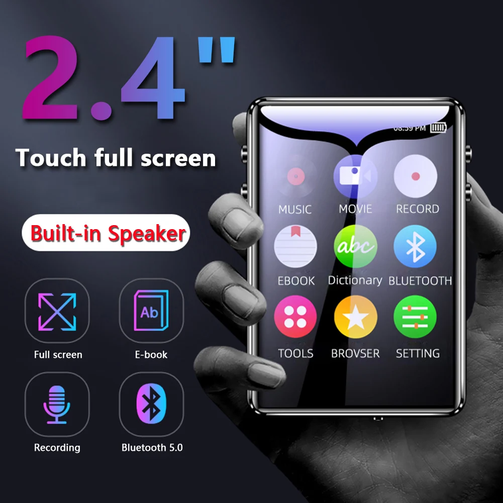 

X62 Metal MP4 Player Built-in Speaker 2.4 inch Large Touch Screen Mp3 FM,Recording,Clock,E-book HIFI 16GB Music MP4 Player