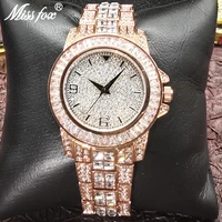 hip hop missfox full diamond iced out men watches top rose gold brand luxury streetwear steel timepieces quartz wrist watches