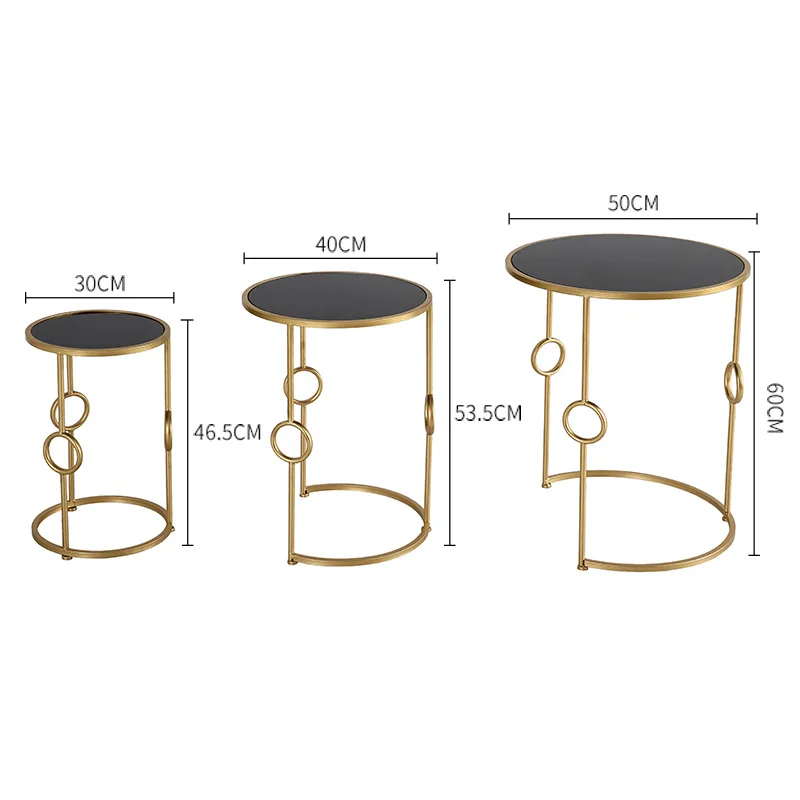 

Fashion Nordic Metal Coffee Table Living Room Sofa Side Tablo Creative Small Round Desk Three Pieces Combination Glass Mesa