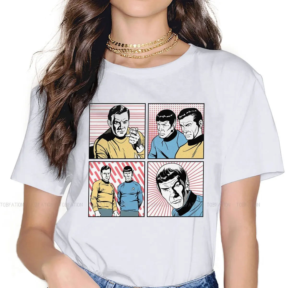 

Женская одежда из комиксов в стиле поп-панелей, футболка большого размера в стиле звездного трека, космоса, научных сериалов, винтажные женс...