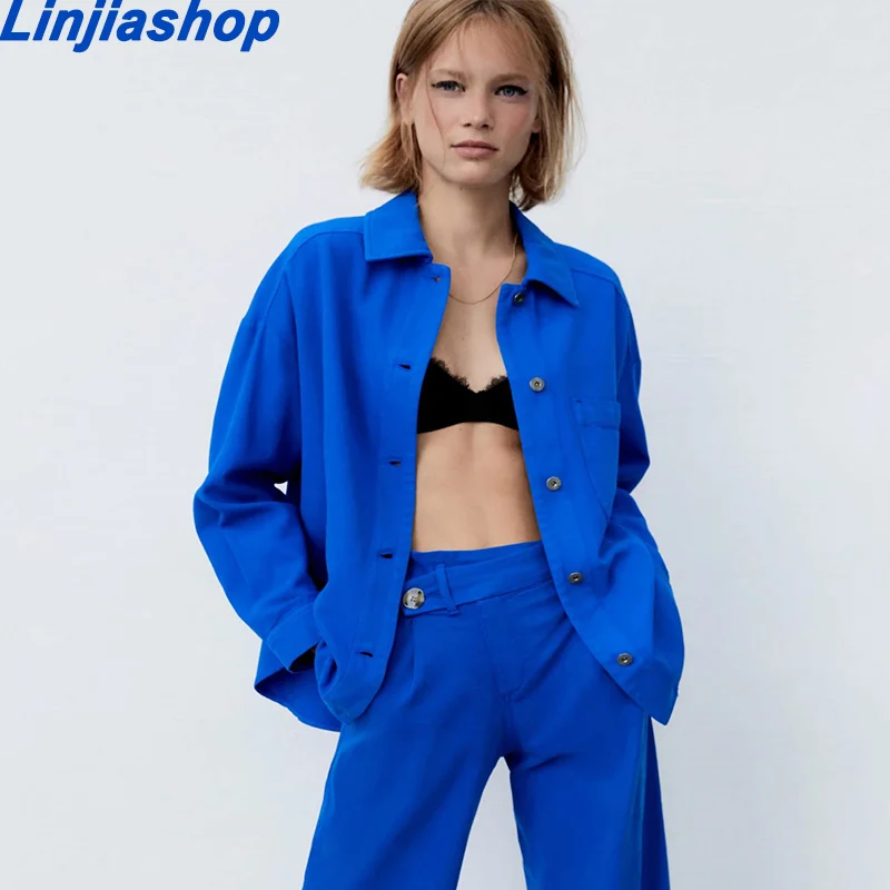 

Women's blouse Autumn Fashion Cotton Shirt Long Sleeve Blue Shirt Ladies Vintage Casual Loose Pocket Top Women