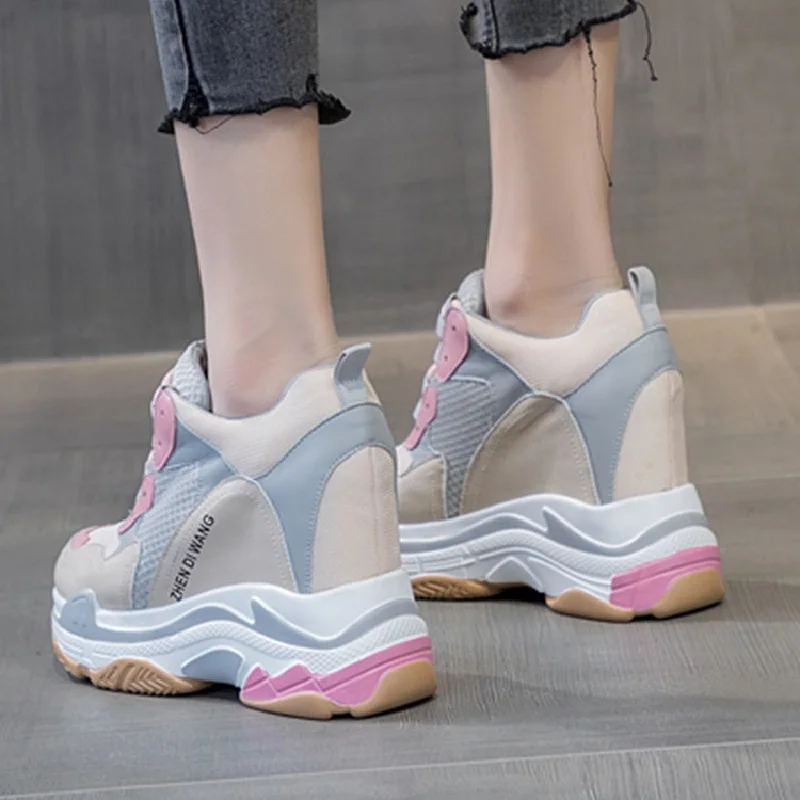 

Spring Autumn New Height Increasing Wedges Platform Mixed Colors Mesh Genuine Leather Women Casual Sneakers Shoes 20210426