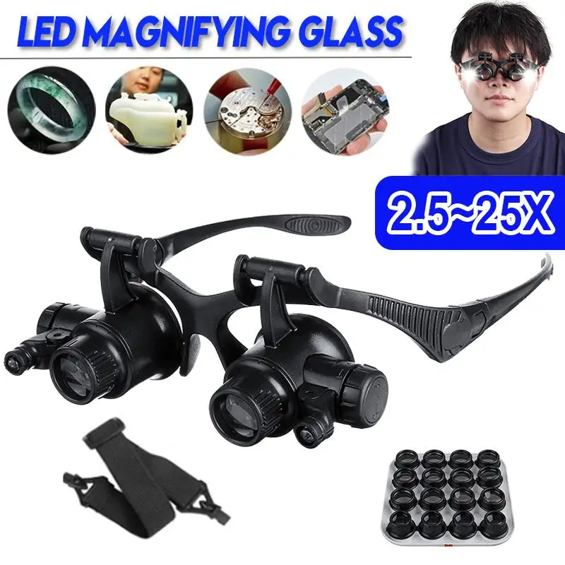 

2.5X 4X 6X 8X 10X 15X 20X 25X 8 Lens Loupe Headband Magnifier Glasses With LED Light Head Mount Magnifier Magnifying Glasses