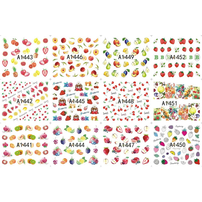 

12 Sheets/Set Ice Cream Nail Sticker Mixed Colorful Designs Women Makeup Water Tattoos Nail Art Decals Nails Sticker Art