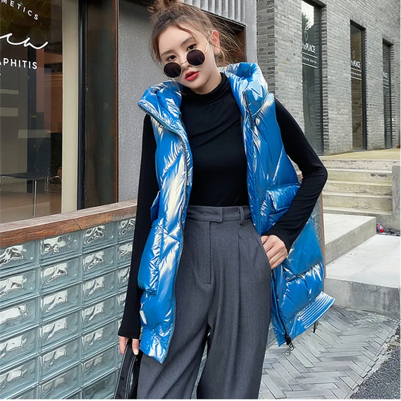 

Женская зимняя длинная куртка без рукавов на молнии, однотонная женская жилетка с капюшоном, свободная повседневная Толстая куртка с хлопк...