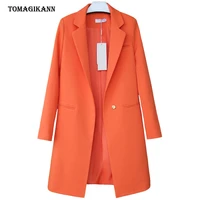 long blazers and jackets women notched full sleeve hidden buttons office suit coat ladies elegant outwear female clothing