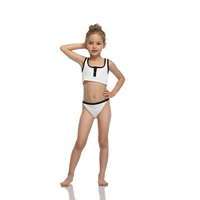 2021 new children cute two piece split swimsuit solid color stitching suspender tops and buckle triangle shorts bikinis set