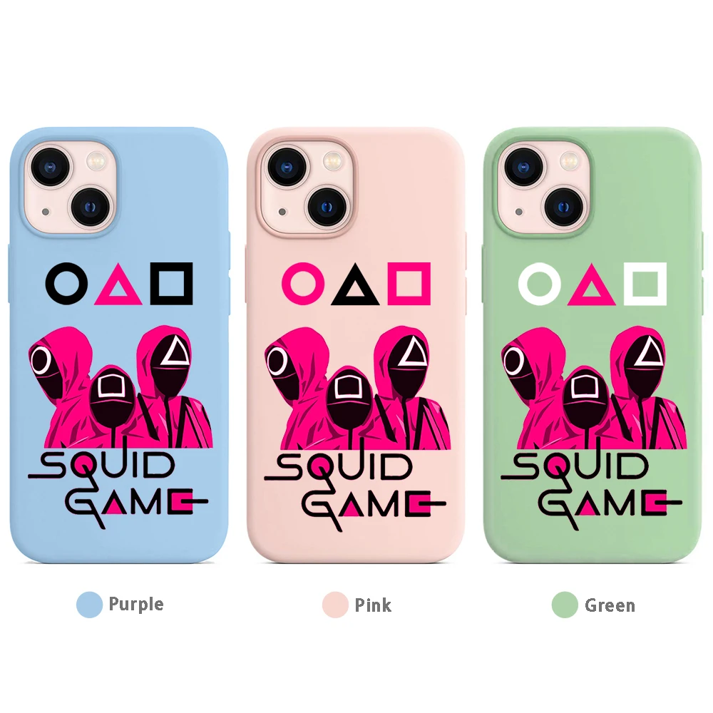 

Squid game phone case for iphone 11 XS 12 pro max mini XR X SE2020 7 8 plus Color Green Blue Purple Yellow Red Pink cartoon case