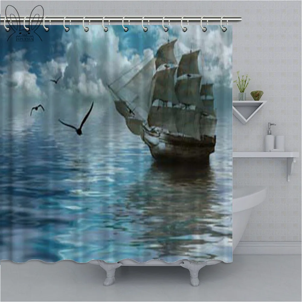 Custom Kraken Octopus Boat Waterproof Shower Curtain Polyester Fabric Curtains Bathroom Decor With Accessories | Дом и сад
