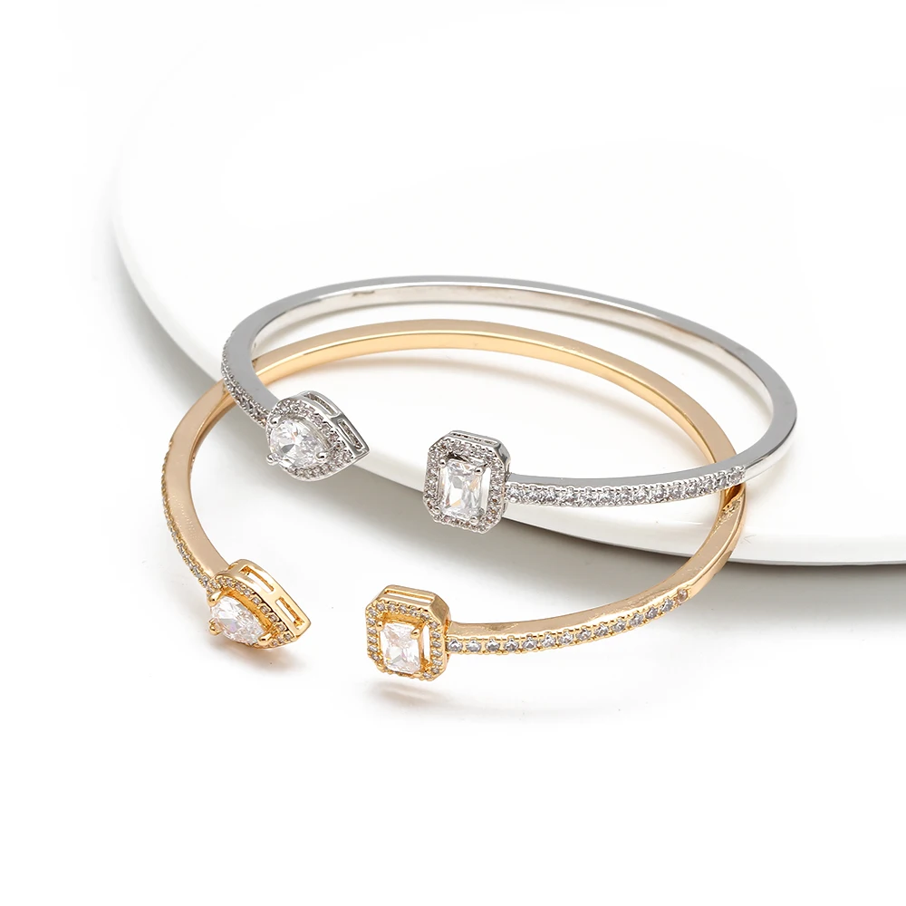 Браслет манжета на удачу золотистый серебристый медный с микрозакрепкой из