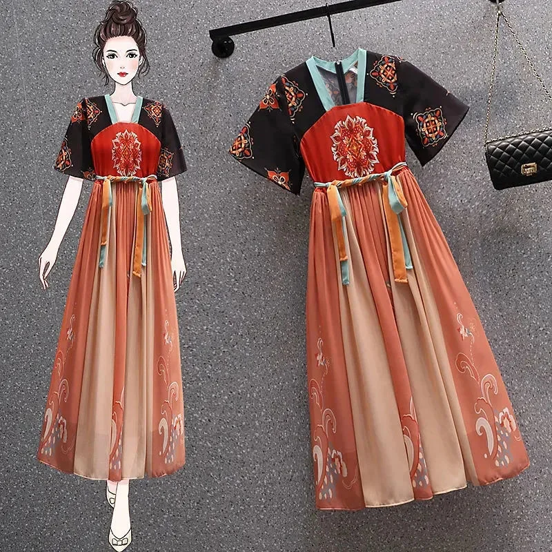 

Новинка 2021, женское платье-Ципао большого размера 5XL, летний китайский традиционный стиль, старинный костюм, улучшенное ретро-платье ханьфу