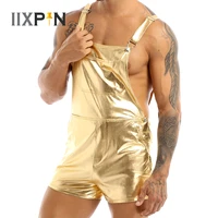 mens shiny metallic shorts dungarees suspender hot pants spandex leotard bodysuit male rave festival clothing sexy clubwear