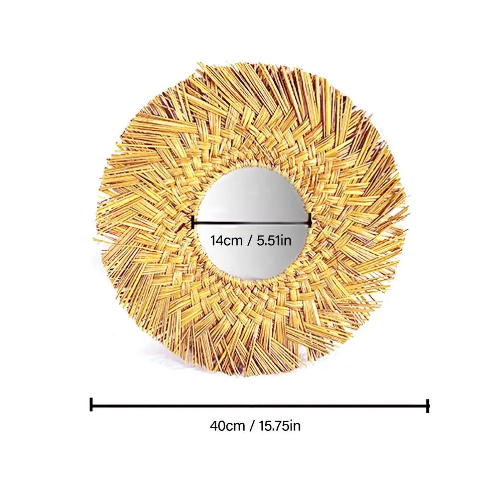 

Rattan Wall-Mounted Mirror Art Makeup Mirror Wall Hanging Home Living Room Bedroom Bathroom Decoration Mirror Photography Prop