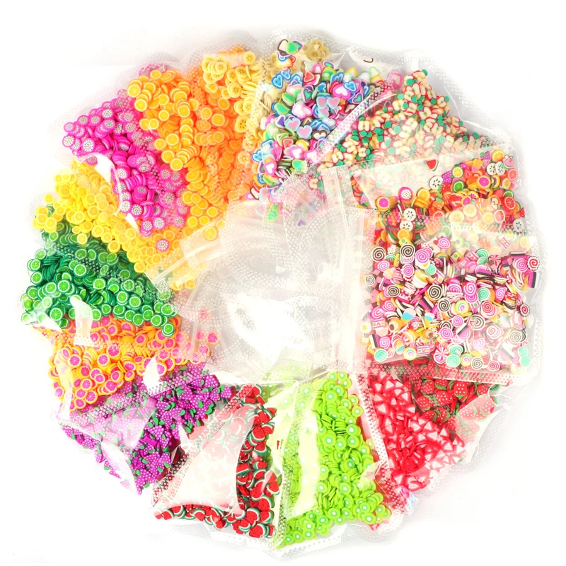 10 г/пакет смешанные стили 3D фрукты крошечные ломтики Стикеры из полимерной глины