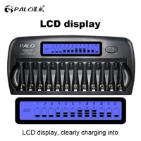 palo 12 slot aa battery charger discharge smart lcd charger for 1 2v nimh nicd aa aaa rechargeable battery quick charge