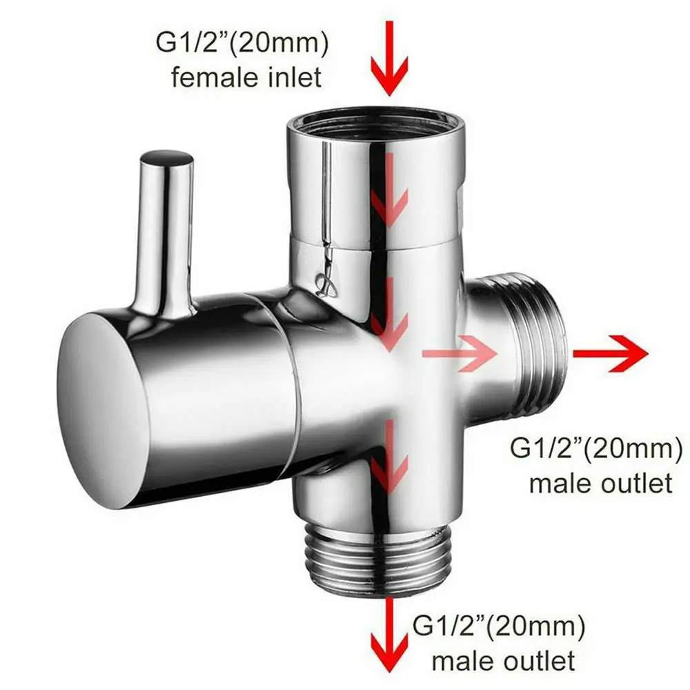 

3 Way T-adapter Brass for Shower Head Arm Mount Diverter T-Valve Splitter for Angle Valve Hose Bath Shower Arm Toilet