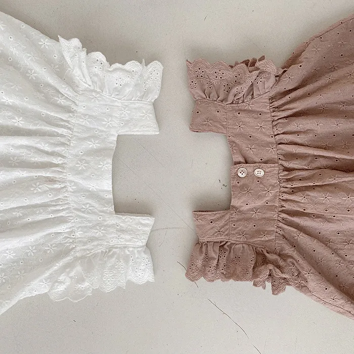 

7915 Newborn Baby Clothes Girls Suit Korean Summer 2021 Baby Girl Lace Suit Flying Sleeve Top+Short Lovely Kids Two Piece Suit