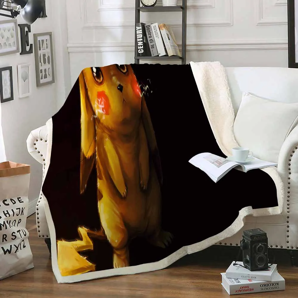 

TAKARA TOMY Pokemon Pikachu Plush 3D Printing Blanket Double Thickening Cashmere Blanket Sofa Cover Blanket Comfortable and soft