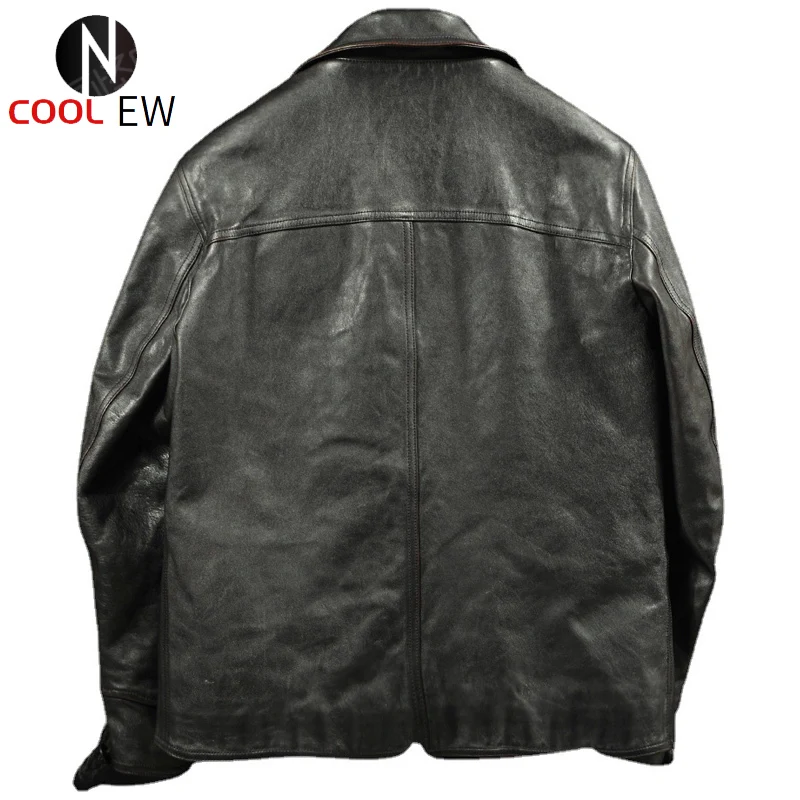 

Мужская повседневная кожаная куртка, черная однобортная приталенная куртка из натуральной кожи в японском стиле, модель 3XL на осень, 2021