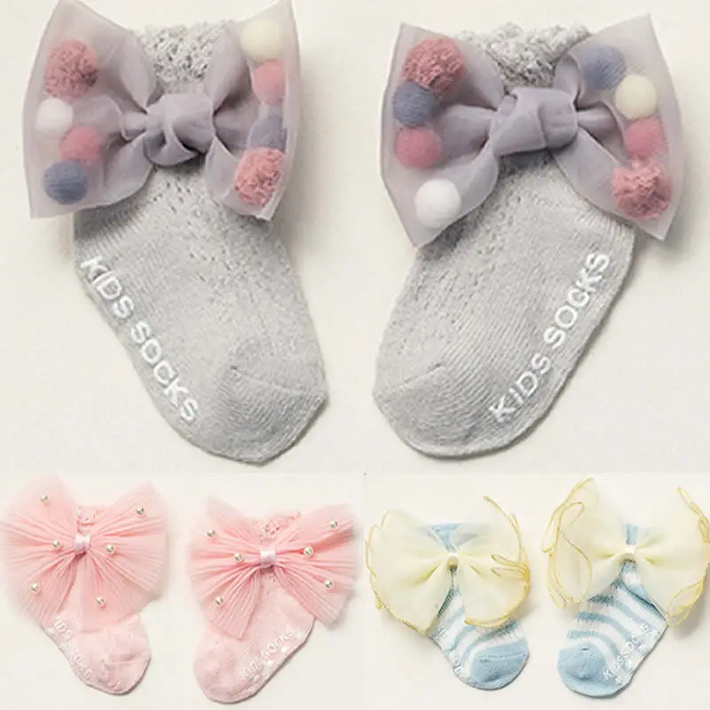 Летние носки для новорожденных хлопковые с бантом девочек 0 24 месяцев маленьких