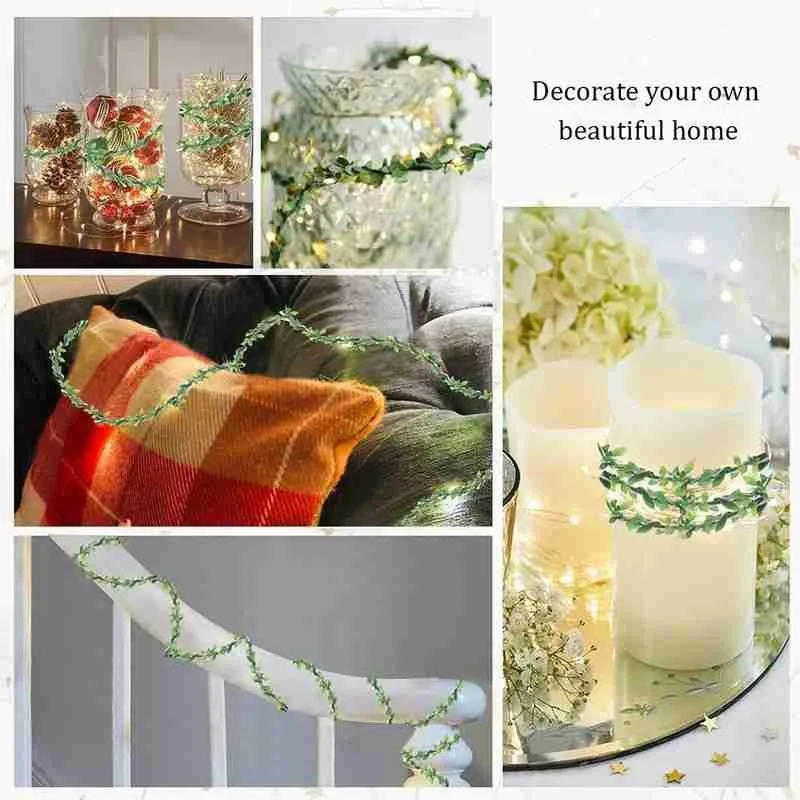 

20/30/50/100leds Green Leaf Garland Copper Wire Lamp Led Year For Christmas Fairy Lights Party New String Rattan Decor Wedd E2U6