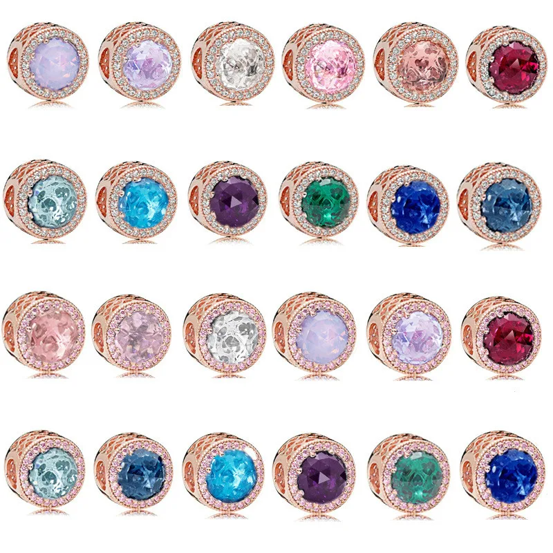 

925 Sterling Silver Rose Radiant Hearts With Pink & Clear Crystal Beads Fit pan Bracelet & Necklace DIY Jewelry