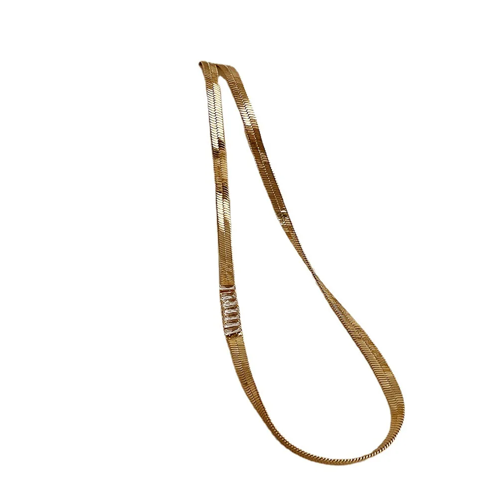 SRCOI блестящие простые широкие плоские змеиные костяшки ожерелье с цирконом