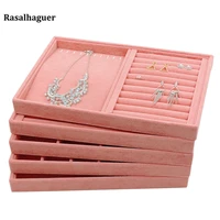 new big size pink ring jewelry display organizer case tray holder necklace earrings storage box showcase jewelry stand holder