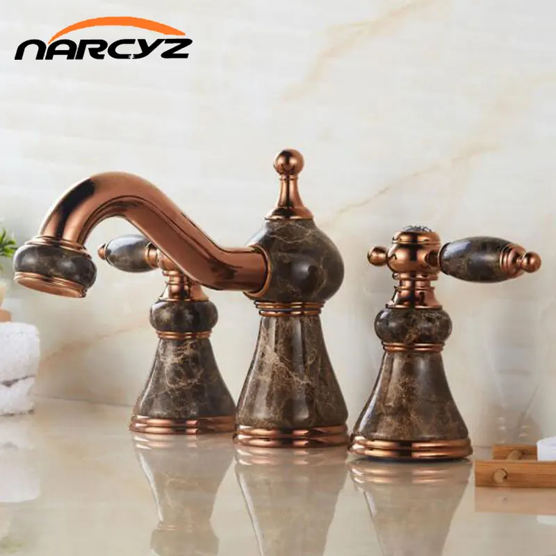 Европейский стиль латунь натуральный нефрит три отверстия смеситель для горячей