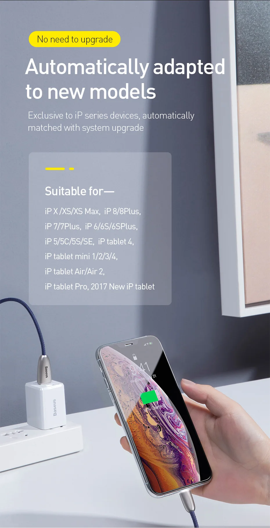Светодиодный светильник Baseus, usb-кабель для зарядки iPhone xs max xr 8 7 6s plus 11 ipad pro, кабель для быстрой зарядки apple, светильник ning, 2 м