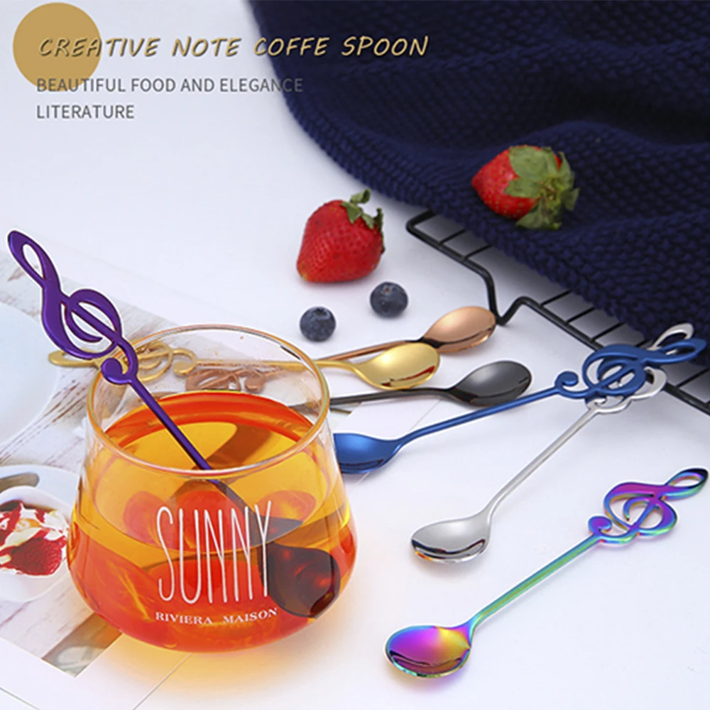

6 шт., серебристая/Цветная ложка, музыкальная ложка для льда, креативная Подарочная ложка из нержавеющей стали 304, ложка для заметок, ложка дл...