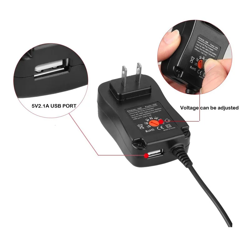 Многофункциональный регулируемый адаптер напряжения выход 3-12 в 30 Вт USB драйвер