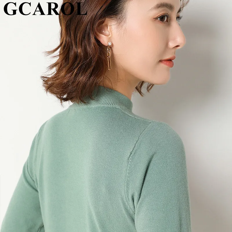 Женская тонкая футболка GCAROL из 30% шерсти на весну и лето с воротником-стойкой