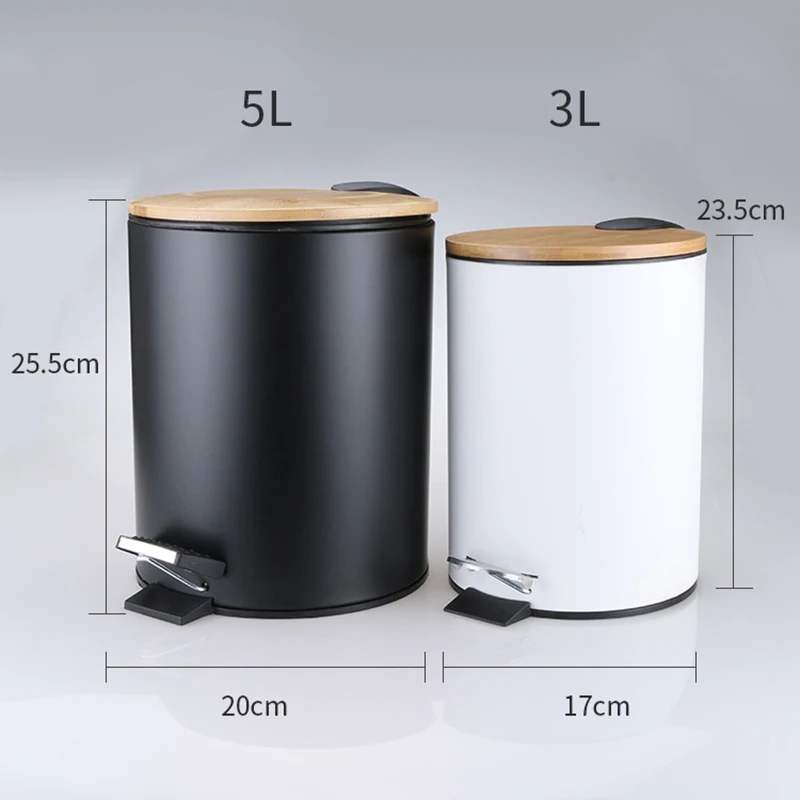 

3/5L Wooden Flip Step Trash Can Trash Can With Lid Pedal Dustbin Hotel Storage Bucket For Home Bathroom Kitchen Office