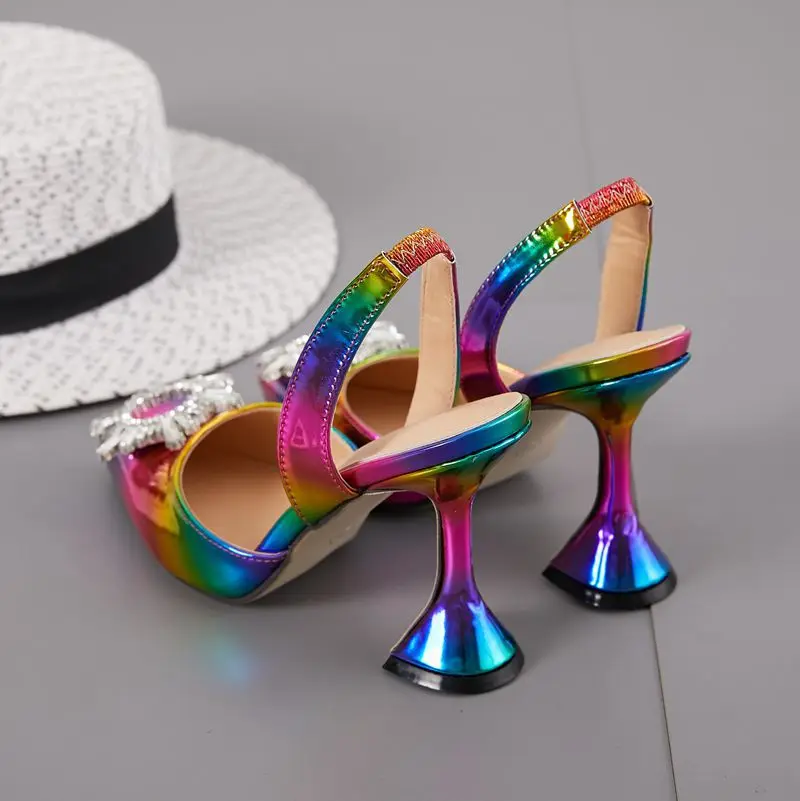 2020 New Pointed Crystal Sunflower Wine Glass with Ultra-High Heels Color Sandals for Women