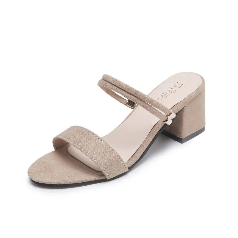 

Sandals Straps Block Heels Slip-on Loafers Summer Women's Clear Shoes Two Weare Med Suit Female Beige Espadrilles Platform All-M