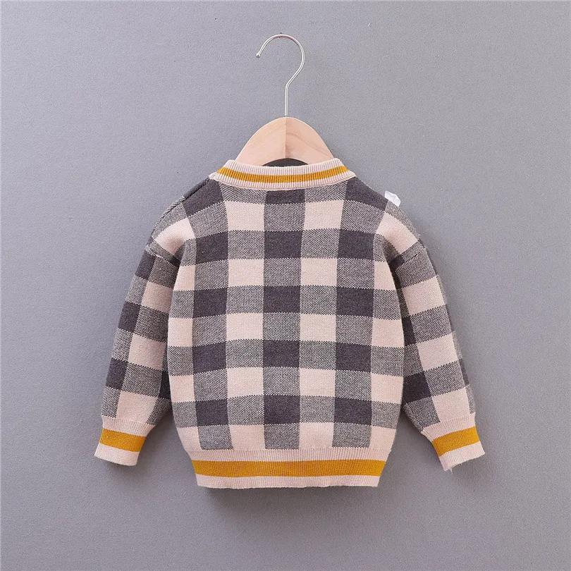 Свитера для мальчиков осенне-зимний клетчатый Детский свитер девочек кардиган