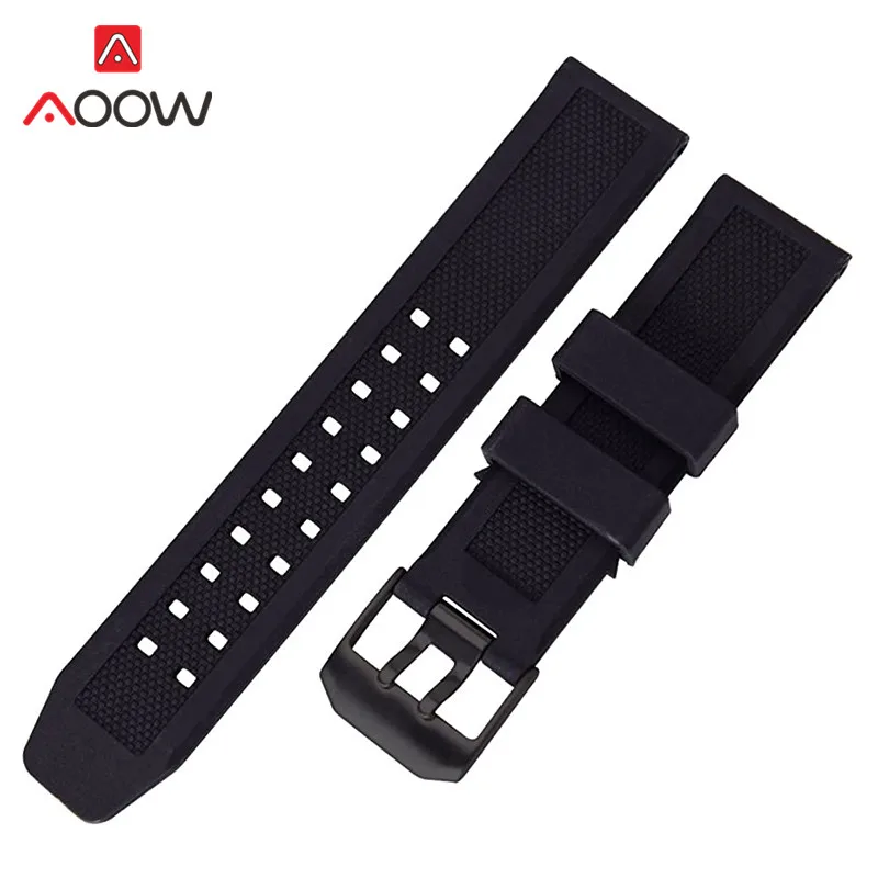 Черный силиконовый ремешок 23 мм для часов мужской спортивный водонепроницаемый